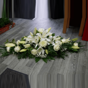 White Lily & Rose Double Ended Casket Spray
